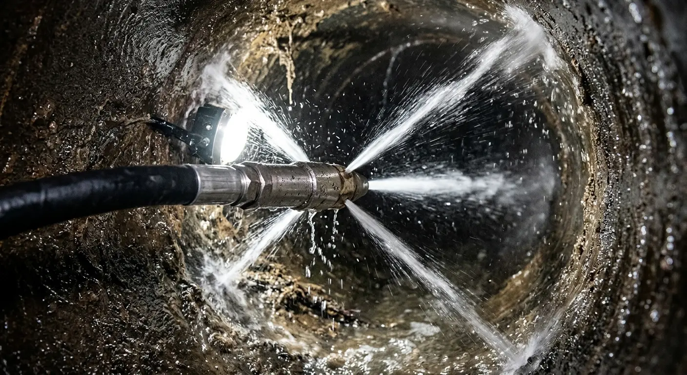 High-pressure hydro jetting nozzle cleaning sewer pipe for Storm Drain Cleaning in Tumwater